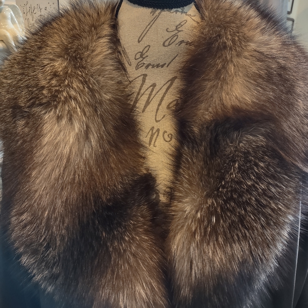 Vera Pelle Black Genuine Black Leather 3/4 Coat Fur Trim Made In Italy L - XL 14 - Picture 4 of 13